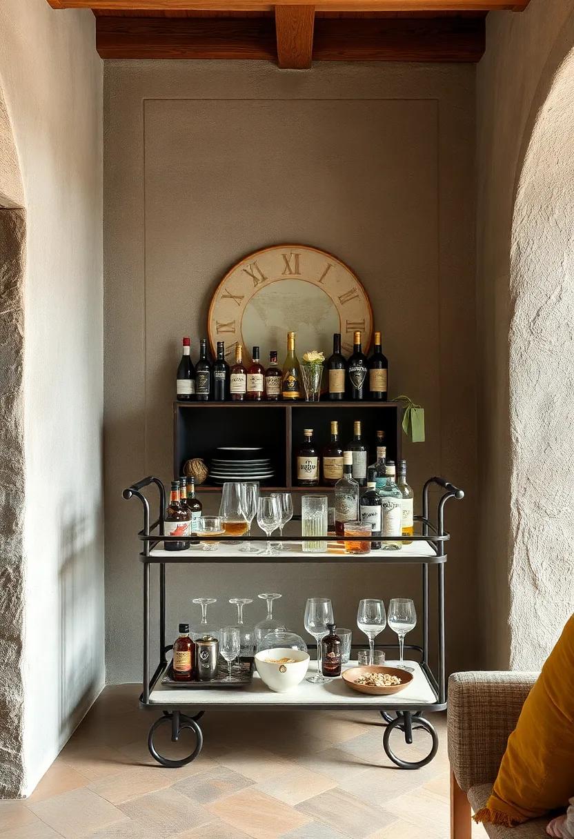 Discover the captivating charm of a vintage-inspired bar cart, elegantly ​displayed ​with an assortment of glassware and ⁤artisanal spirits, adding a touch of glamour to any gathering