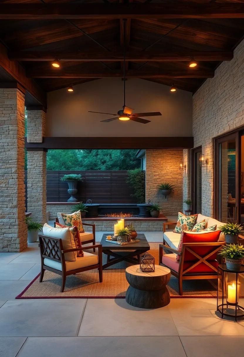 Discover an outdoor patio designed for entertaining,adorned with​ comfortable seating and rustic wooden elements,offering an‍ elegant⁣ escape for gatherings under the stars
