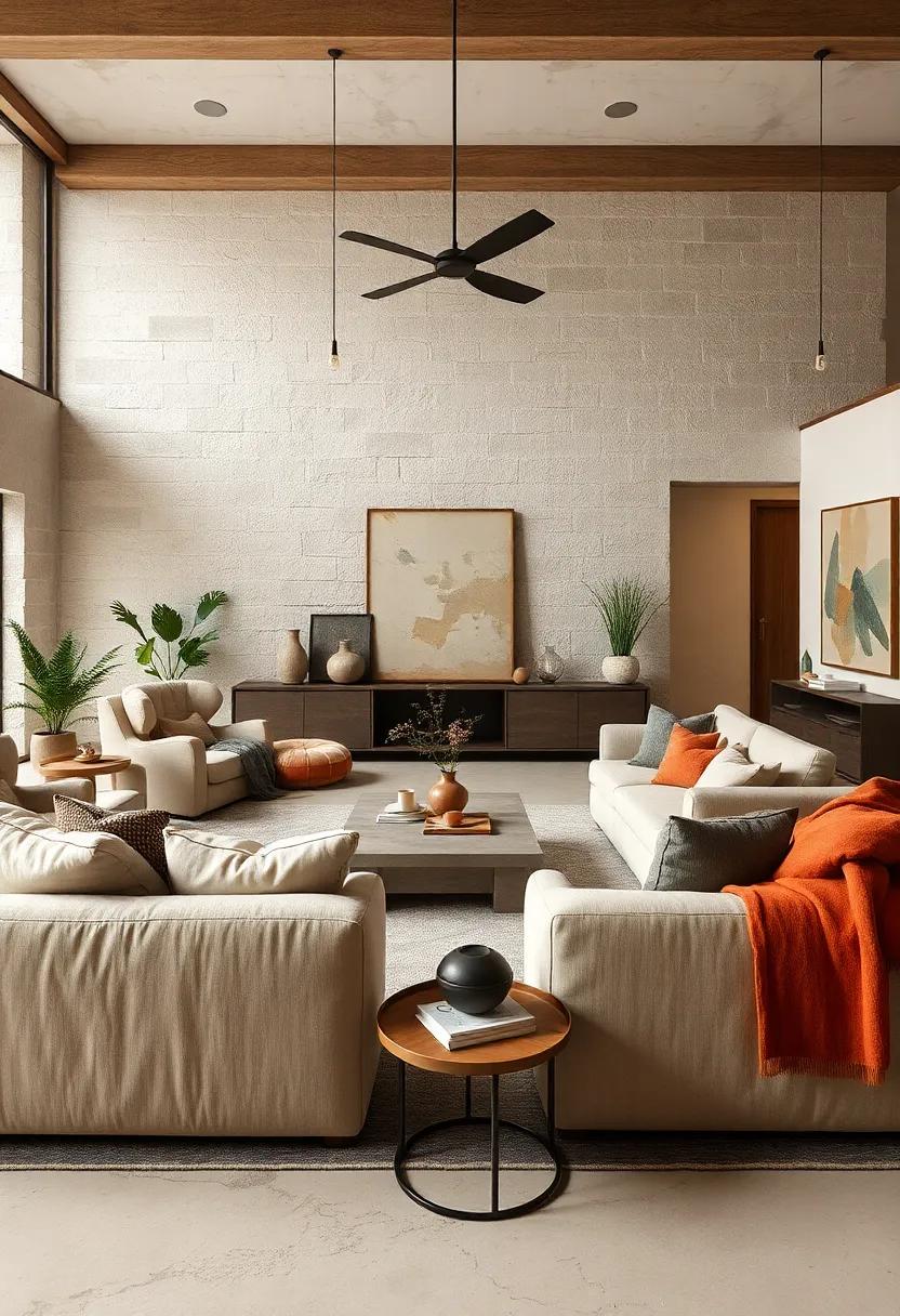 Experience the serenity of a minimalist living room adorned with ⁣plush, oversized furniture paired with earthy textiles, inviting relaxation in ⁢a sophisticated setting