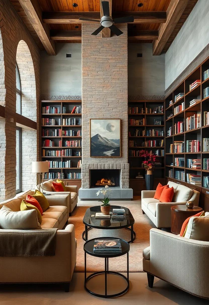 Experience the unique charm of a personal ⁢library designed with‍ rustic shelving, ‌plush seating, and warm lighting; a perfect blend of comfort and style for book lovers