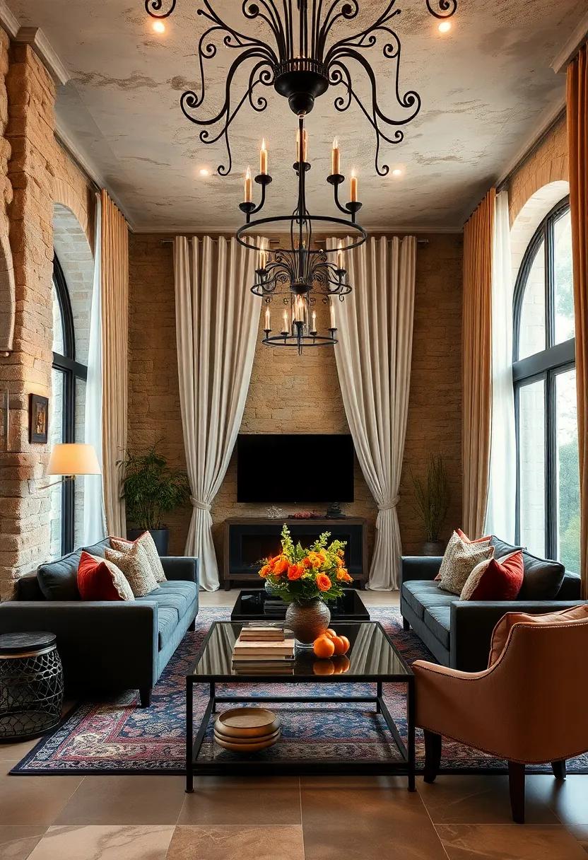 Marvel at the ​intricate details of wrought iron accents paired with soft ⁢drapery in⁣ a living ⁢space,⁣ creating⁢ an ‌enchanting atmosphere that beautifully unites elegance and ‌rustic appeal