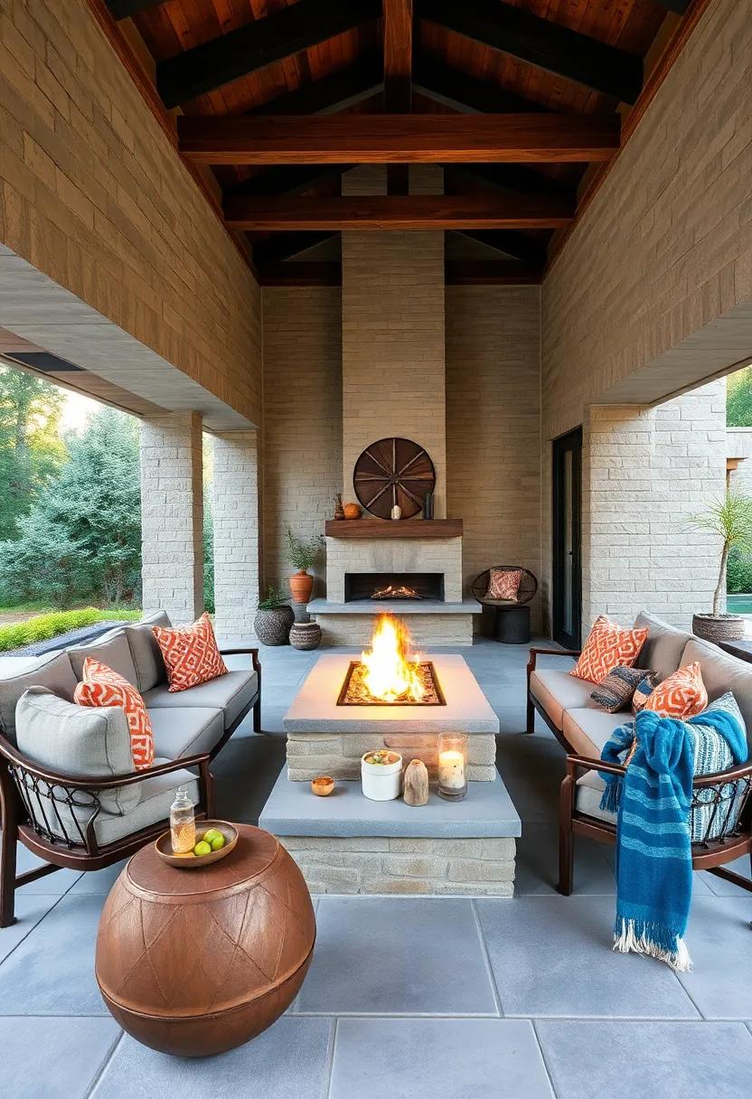 Revel in the cozy yet sophisticated aesthetic of an outdoor fire ‌pit surrounded by rustic⁤ seating, allowing for intimate gatherings while framed by natural‍ beauty
