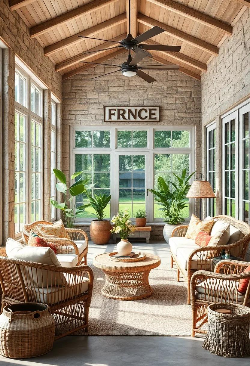 step into a charming sunroom filled with rattan furniture ⁢and natural textiles, blending the line between indoors and ​outdoors for a breezy, luxurious atmosphere