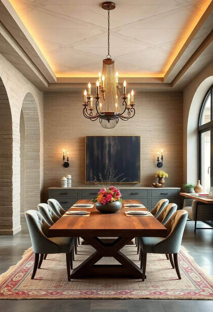 Uncover the timeless elegance of a dining room with a statement chandelier ‍hanging ⁤above a farmhouse table, creating a captivating centerpiece for any feast