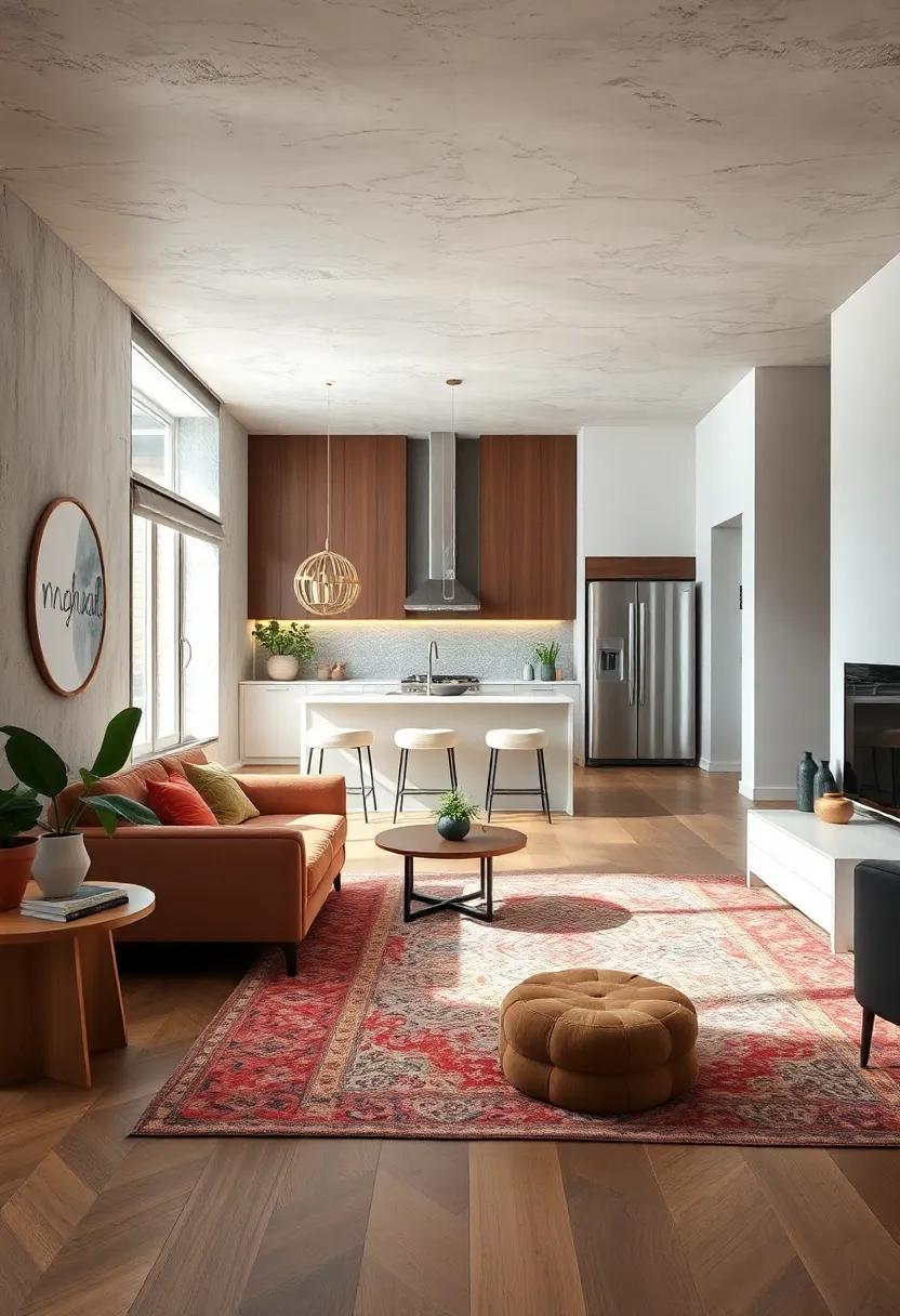 Define ⁣Spaces with Rugs: Use area rugs to delineate the kitchen and living zones, adding warmth while maintaining an open flow