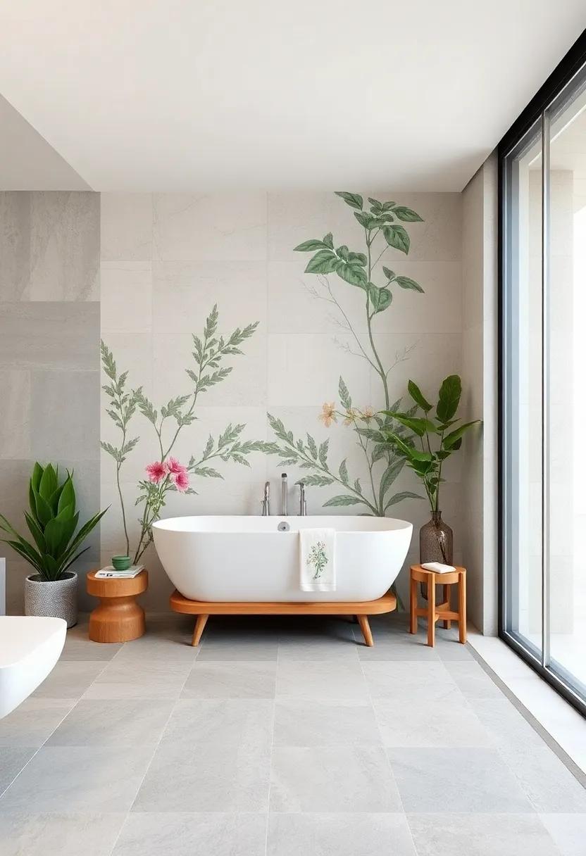 nature Inspired:​ Blend botanical ⁣wallpaper‍ with minimalistic tiles to ⁢create a serene oasis that honors nature and modern design