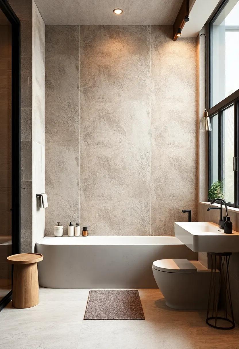Textured Walls: Experiment with textured‌ plaster in earthy tones⁣ alongside​ sleek, ⁢glossy⁢ tiles to ⁢create ‍depth and visual interest