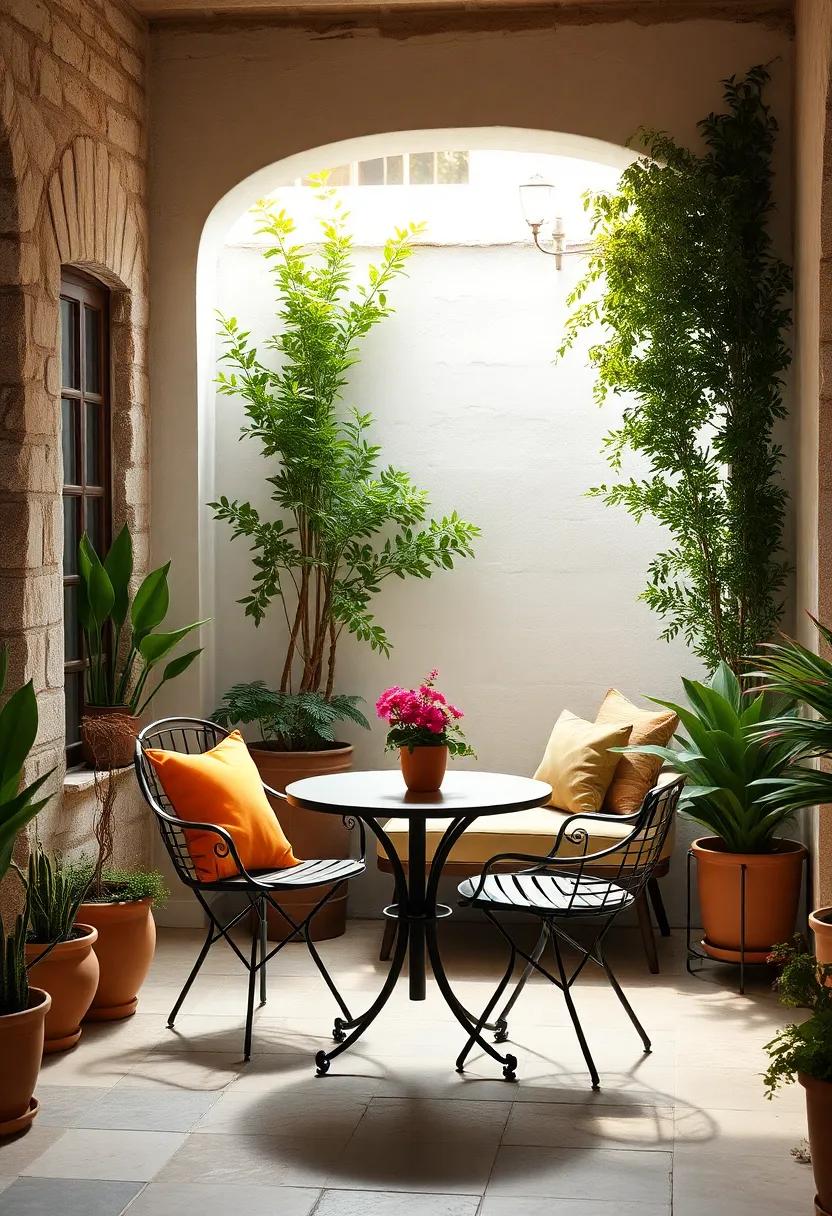 Playful Patios Featuring Bistro Sets and Vibrant ⁤Potted Plants in⁤ Harmony