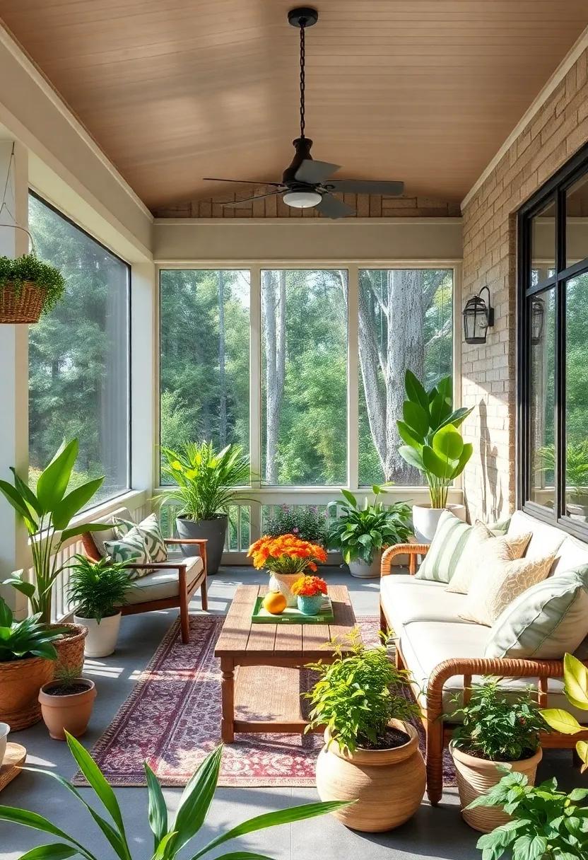 Embrace⁢ Nature: Transform your screened porch into‍ a refreshing retreat‌ with abundant greenery ​and potted plants for a relaxing ​atmosphere