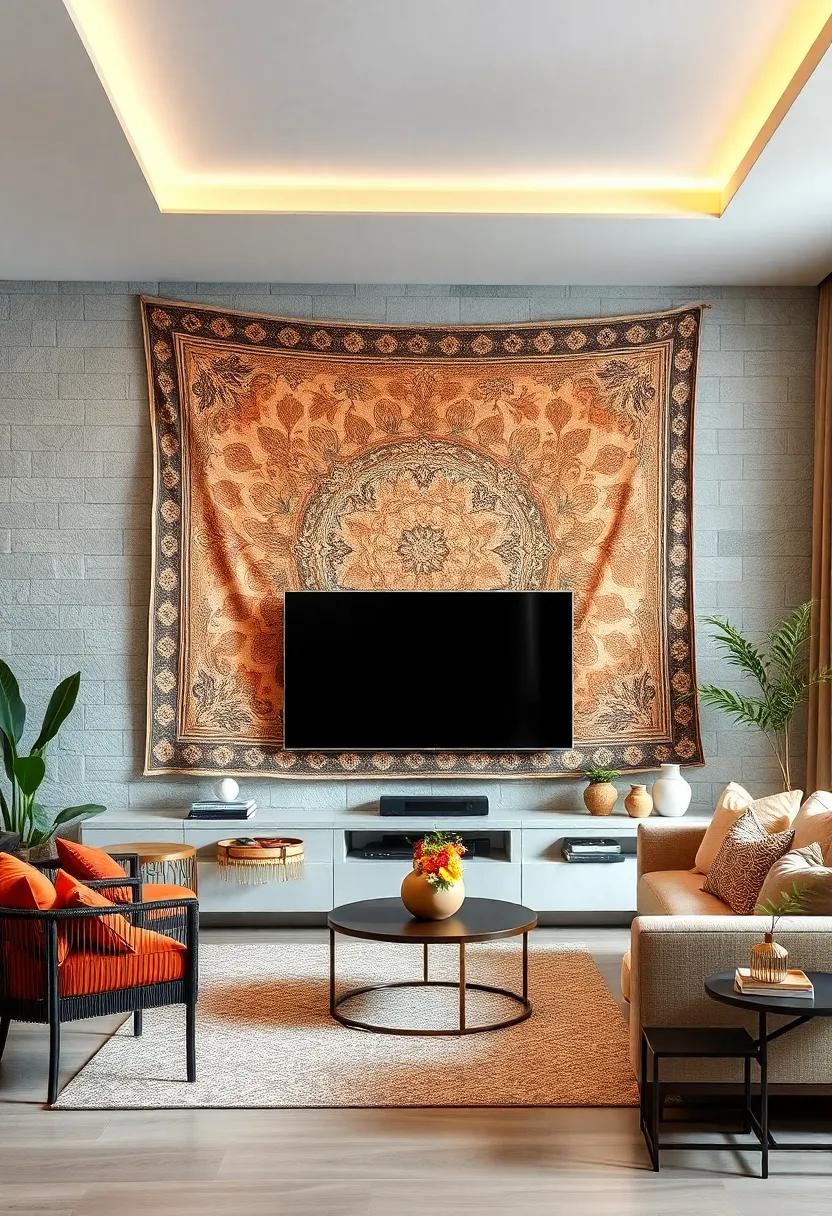 Hang ​a⁣ Tapestry: ‌Soften the look of your TV​ wall with ⁣a⁢ large tapestry that adds texture‍ and warmth, creating a cozy atmosphere
