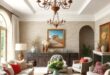 25 Charming Elements of French Country Living Rooms Featuring Vintage Chandeliers