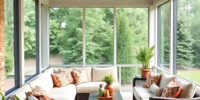 24 Inspiring Large Screened Porch Ideas Featuring Cozy Sectional Sofas