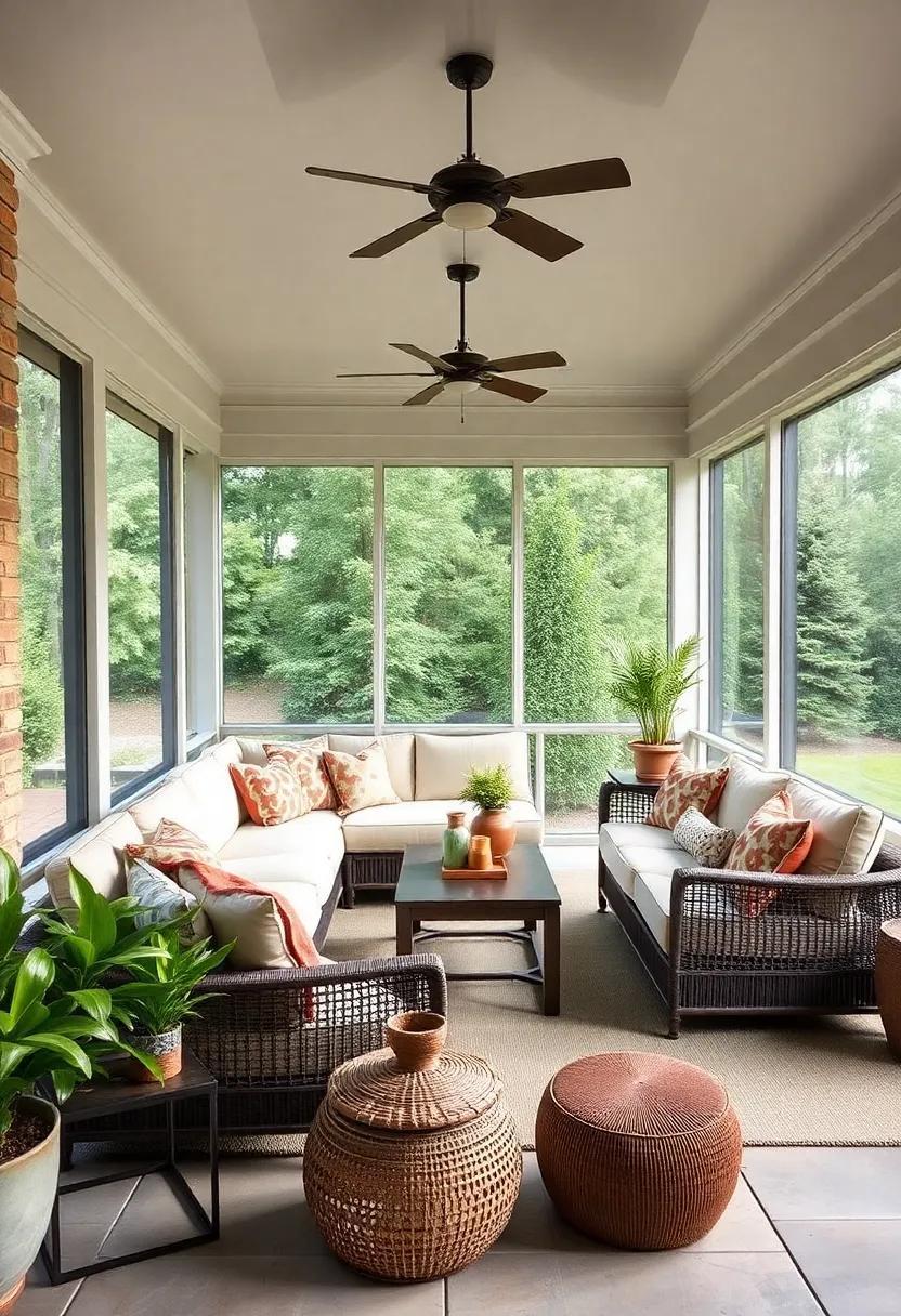 24 Inspiring Large Screened Porch Ideas Featuring Cozy Sectional Sofas