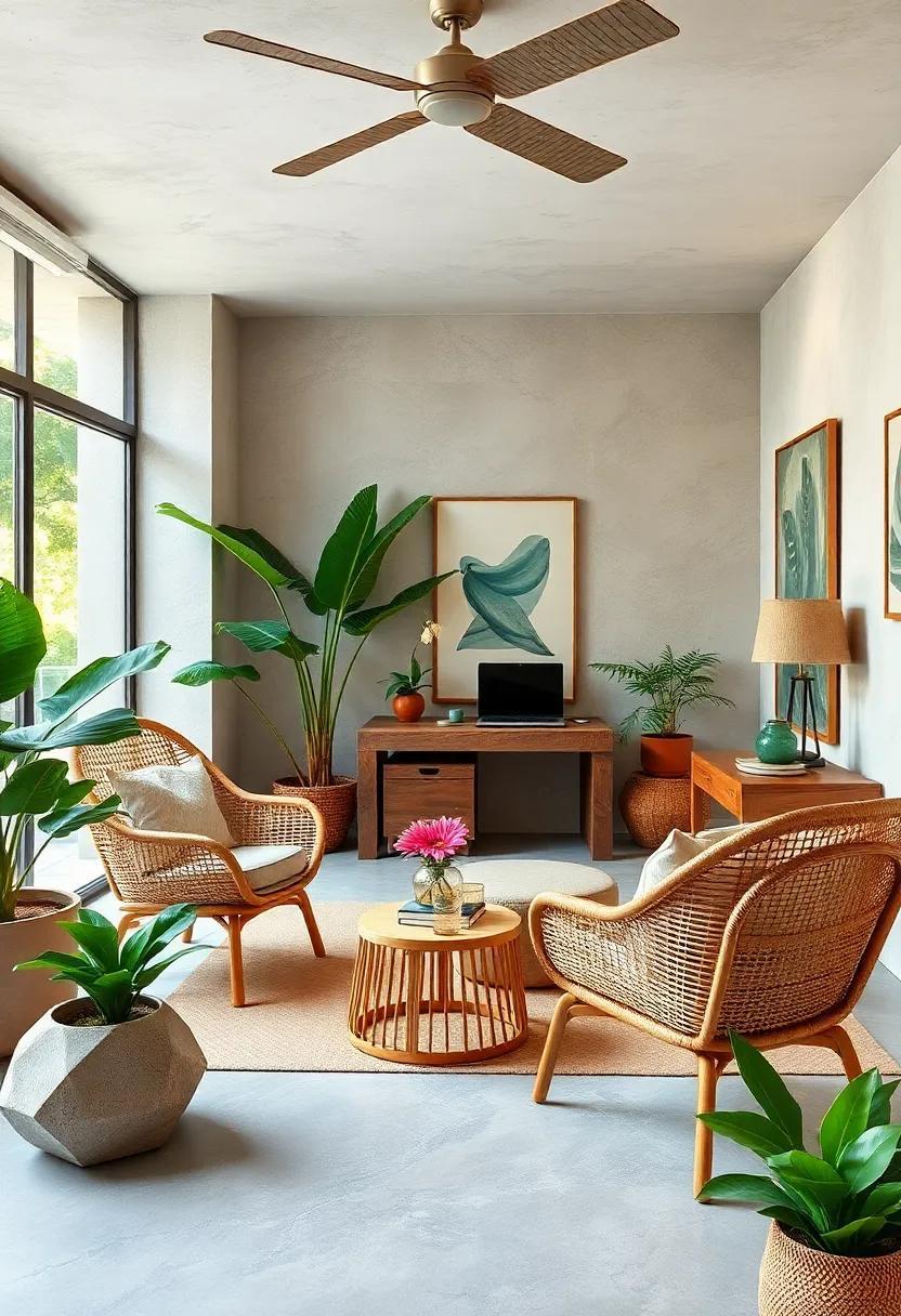 25 Inspiring Tropical Home Offices Featuring Stylish Rattan Chairs for a Relaxed Vibe