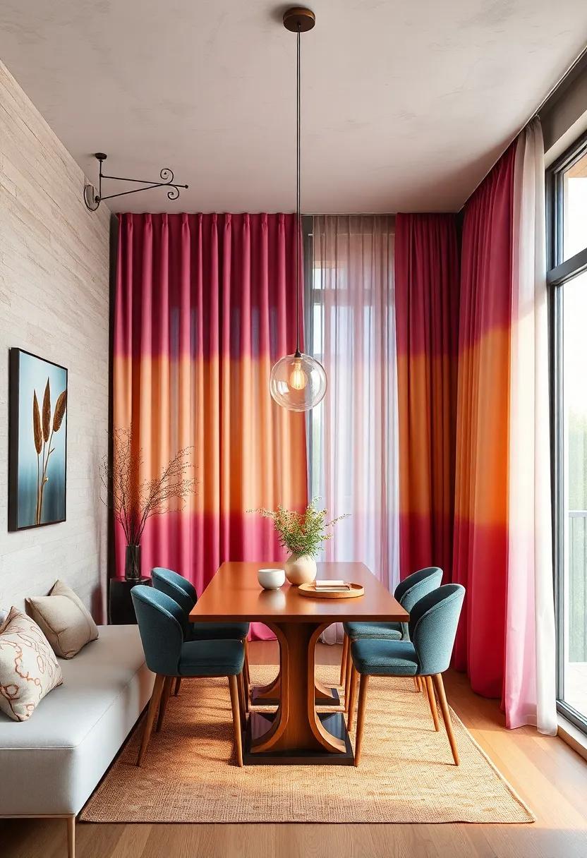 Experiment​ with colored ombre⁣ curtains that transition from light to dark, providing ‌an artistic flair while complementing your⁤ dining decor