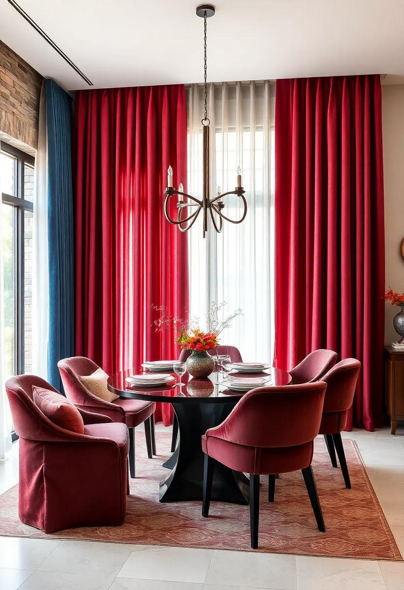 Opt for luxurious velvet curtains⁢ in rich jewel tones that add a ⁤touch of sophistication and warmth, making your dining space feel both cozy‌ and opulent