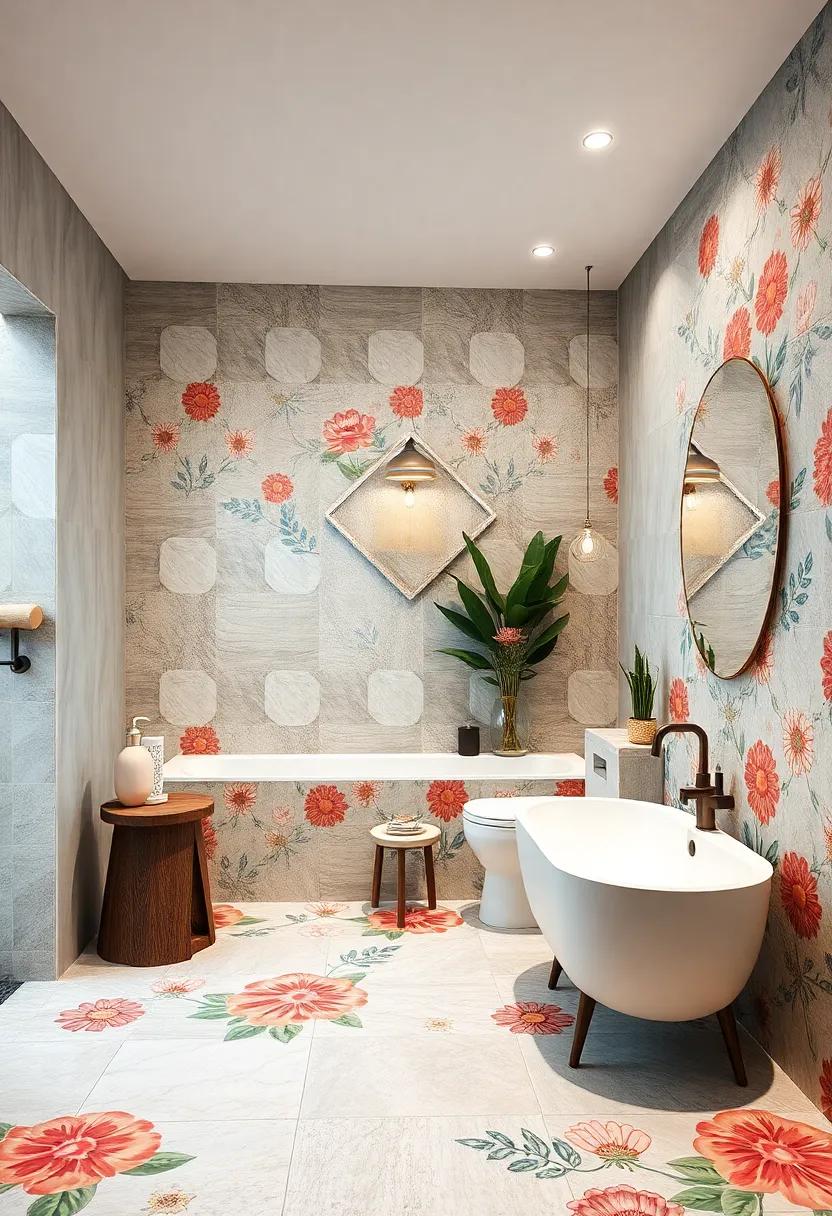Bold Floral Motifs: Large ⁢floral ​patterns ⁤made of small tiles introduce​ an organic vibrancy that breathes life into any bathroom setting