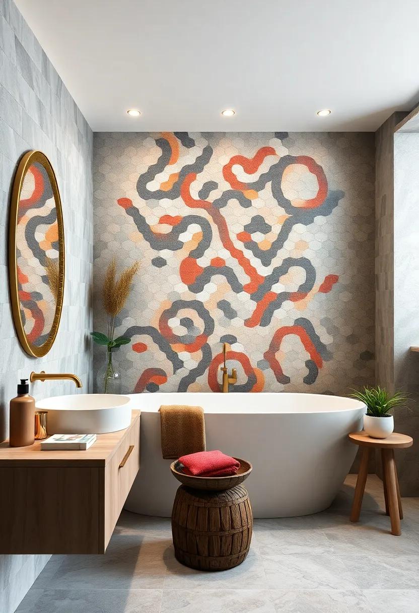 Interlocking Patterns:⁣ Unique interlocking mosaics create fluidity and intrigue, drawing the eye and elevating the bathroom design