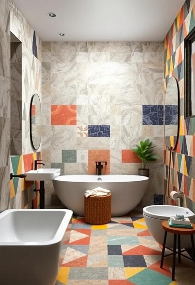 Vibrant ⁢Geometric Patterns: A bold interplay ‌of geometric shapes in ‍various colors creates a dynamic flow‌ that invigorates the bathroom ​space