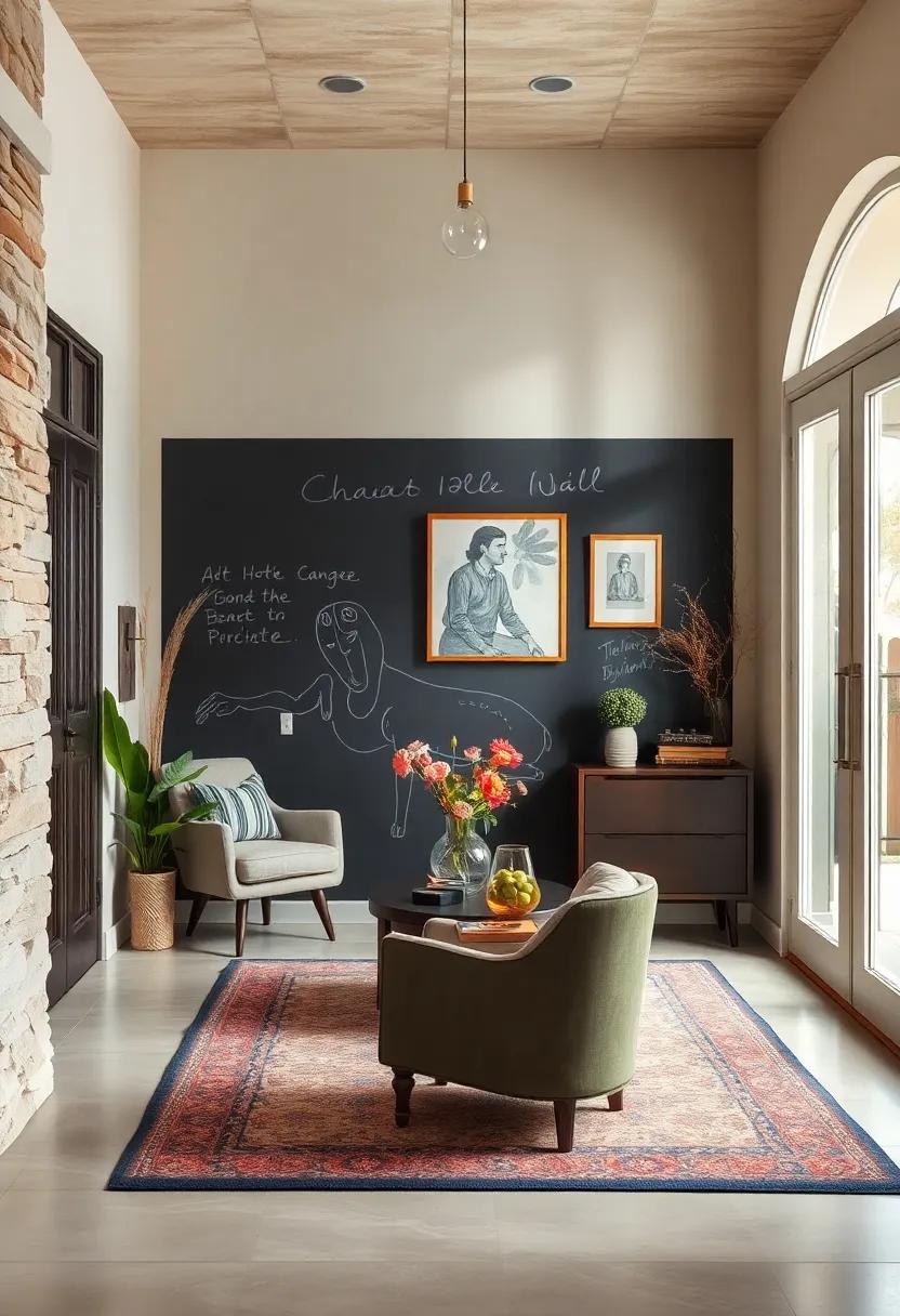Chalkboard ‍Wall: Create a⁤ chalkboard wall for⁣ a ​functional and creative outlet where family members‍ can leave messages‌ or doodles