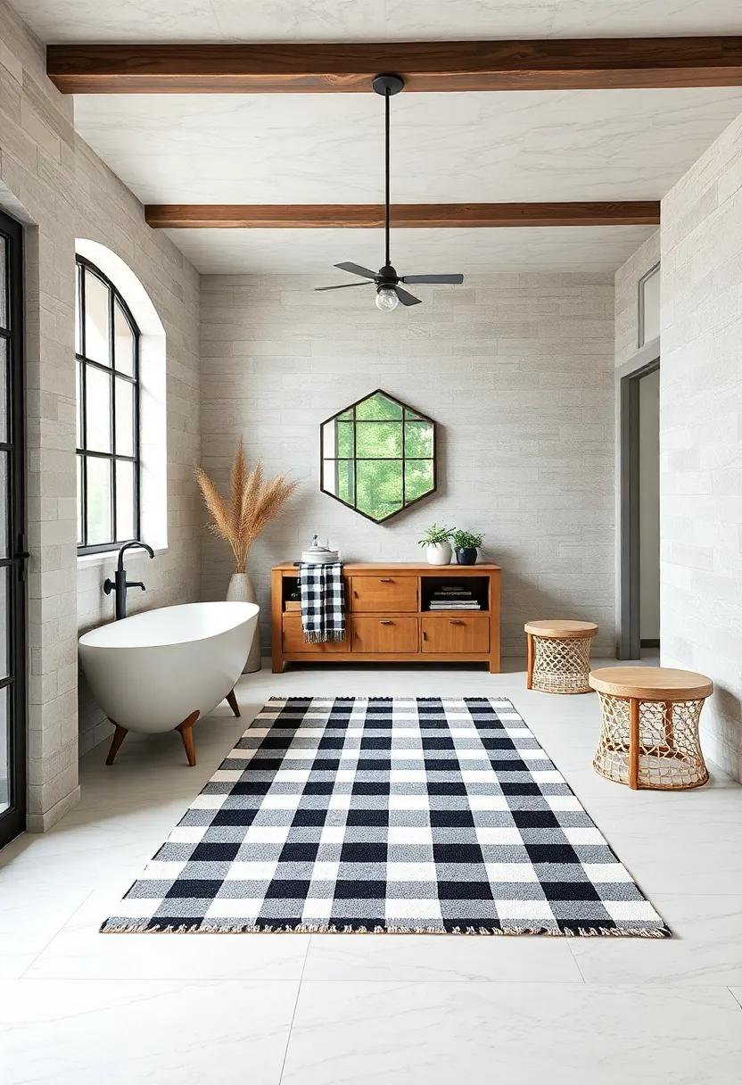 checkered Black and White Mat - ⁤A classic black and white checkered mat introduces ⁢a ​timeless style,⁢ marrying modern‌ design with farmhouse vibes effortlessly