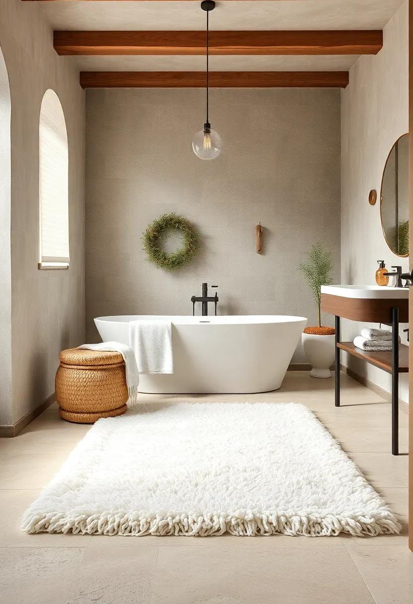 Classic Ivory Shag Bath Mat - A classic ivory shag bath mat generates a‍ sense of warmth and luxury, ‌making ⁣it a‍ cozy addition to your rustic ‌bathroom