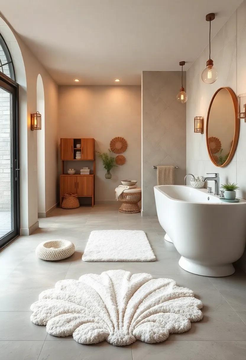 Coastal-Themed Shell Bath Mat​ - A coastal-themed shell⁢ bath mat is ideal for bringing the seaside charm into your rustic retreat, creating a fresh and airy atmosphere