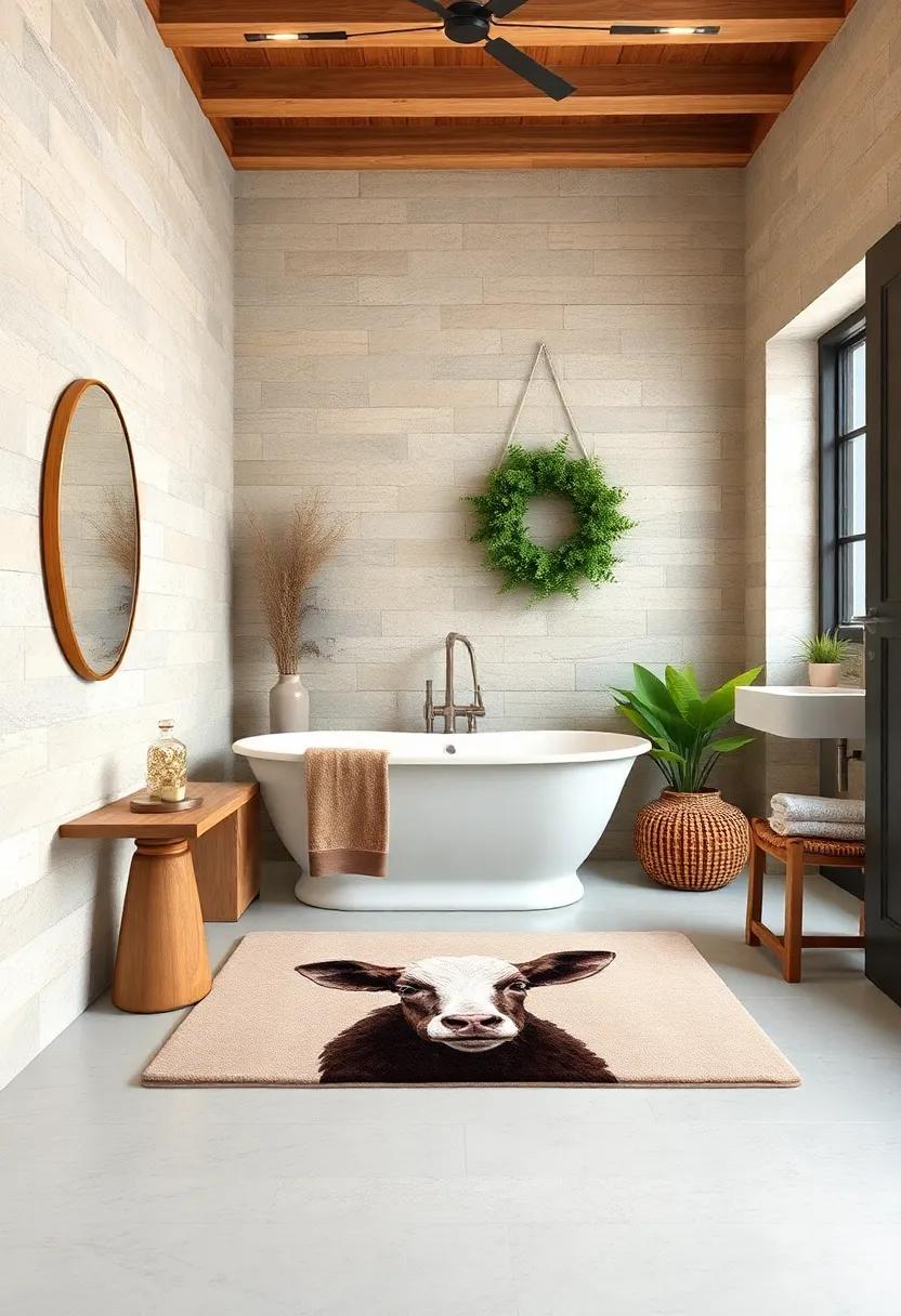 Farm Animal ⁣Print Bath ⁣Rug - Playfully embrace your⁣ farmhouse theme with a bath rug depicting ⁣charming farm ​animals, adding a whimsical touch to your decor