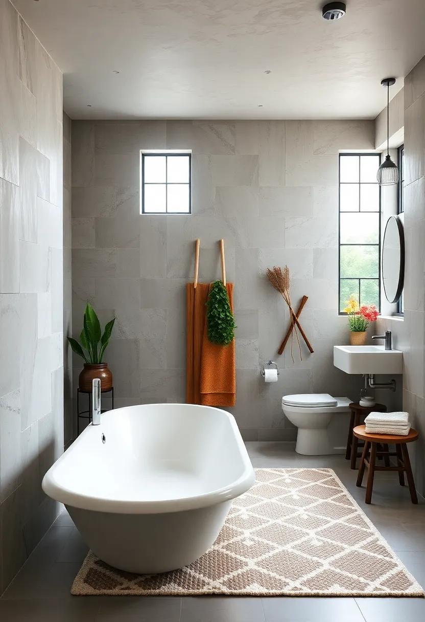 Geometric Pattern Wool ‌Rug -‍ Opt ⁤for ‍a geometric pattern ​wool rug to give your bathroom a stylish edge ⁢while maintaining a cozy⁣ farmhouse‌ atmosphere