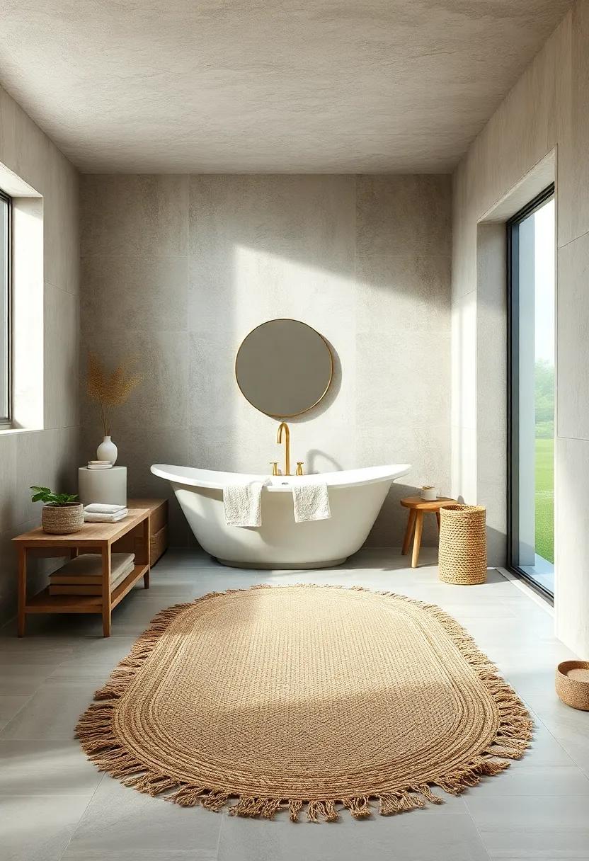 Natural ⁢Fiber Faded Rug - ⁣A natural fiber faded rug can offer a soft, ⁣understated elegance, perfect for encouraging calmness in your farmhouse bathroom