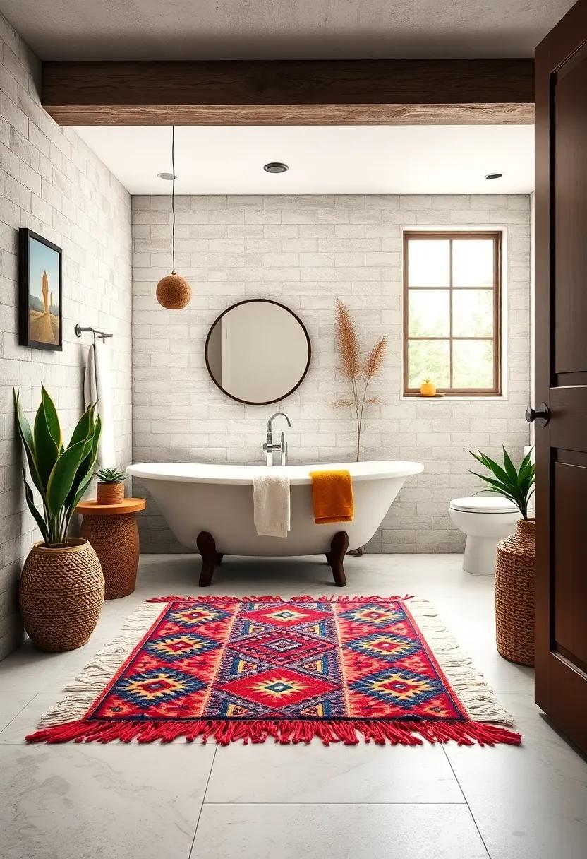 Southwest-Inspired Fringe Rug ⁤- Infuse your ⁢bathroom ‌with a touch of southwest flair through a vibrant fringe rug, combining fun patterns and rich colors