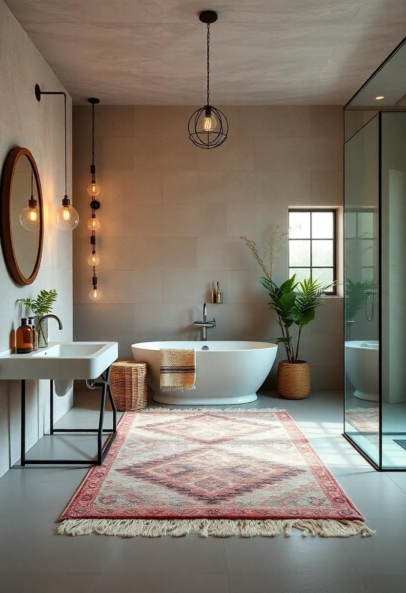 Vintage ​Distressed Moroccan Rug - Introduce a ⁢vintage distressed Moroccan rug that combines elegance and bohemian vibes, perfect for⁤ a chic farmhouse bathroom