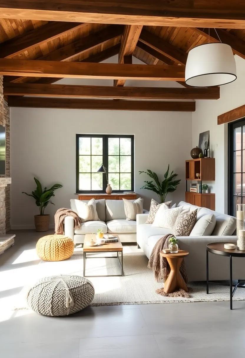 Layered Textures: Exposed wood beams serve as the perfect backdrop for⁢ an assortment of textiles, ​from chunky ⁣knit throws ‌to‍ soft pillows, establishing a cozy yet stylish ambiance