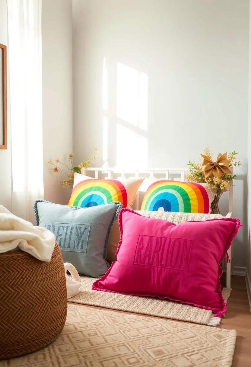 Rainbow Hues: Bright and colorful pillows in ⁣a rainbow⁣ design can evoke joy and enchantment in your baby’s room