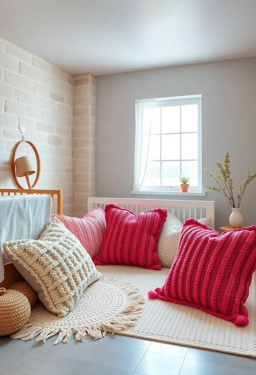 Textured Knits: Chunky knit pillows ⁢add warmth and coziness,‌ perfect for snuggling during‍ quiet moments
