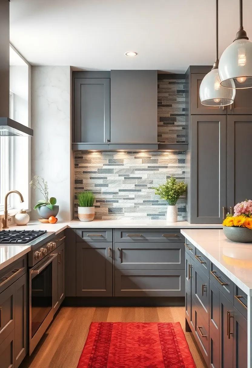 Bold backsplash: ⁣Dramatic backsplash tiles in ‍contrasting ⁢colors ‌can elevate gray cabinets while highlighting the ‌pristine beauty of​ white quartz