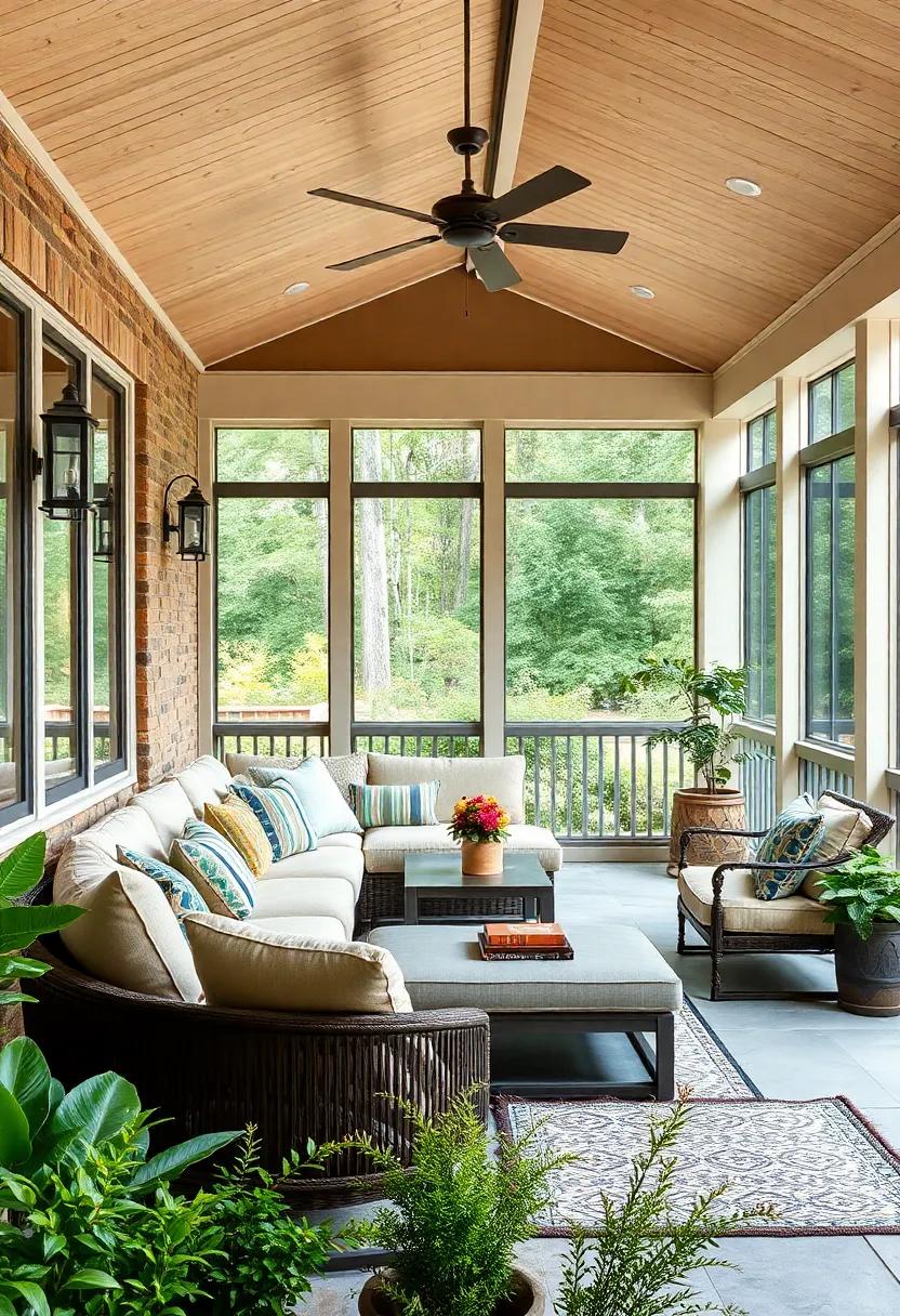 Embrace Nature:‌ Discover how a large screened porch with a cozy ⁢sectional⁣ sofa can create a seamless transition between indoor comfort and outdoor tranquility