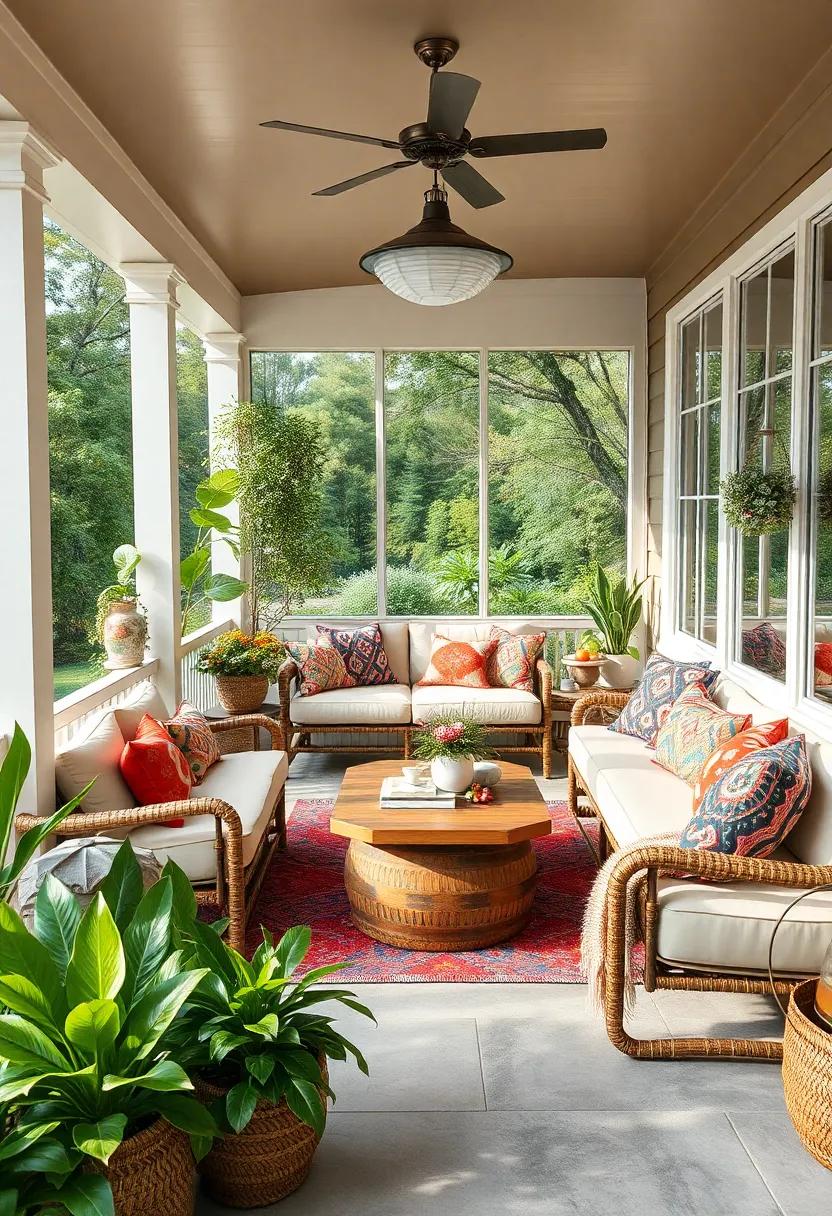 Boho Bliss: Layer your porch with colorful textiles, plants, and ​a cozy sectional⁤ sofa,⁤ capturing the relaxed​ and eclectic bohemian aesthetic