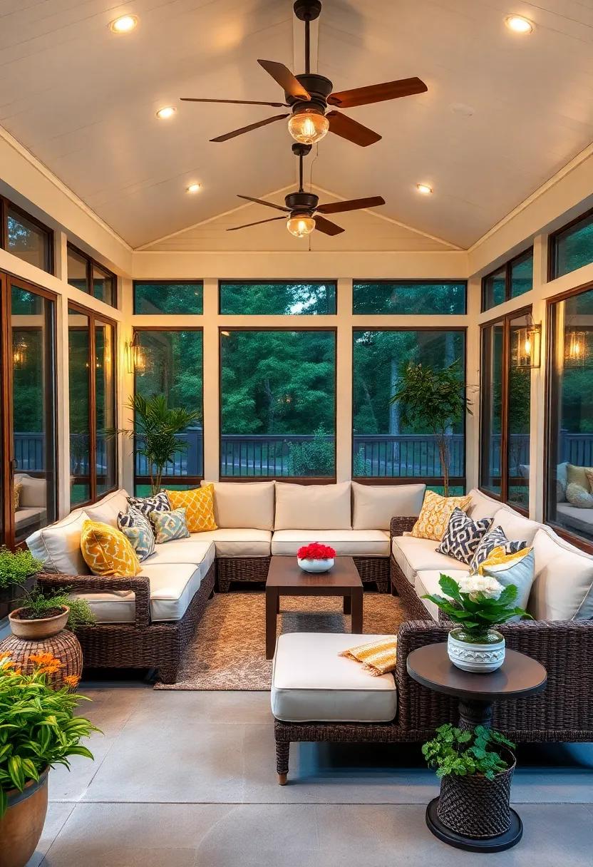 Creative Lighting: Use ⁣unique lighting​ fixtures above your sectional to set the mood, making your porch an inviting space for evening gatherings