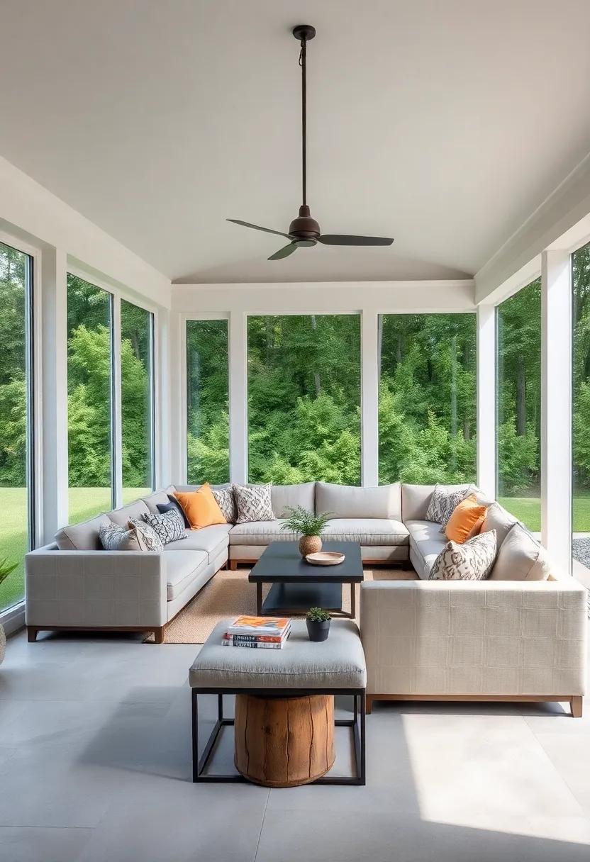 modern⁢ Minimalism:‍ Dive ‌into sleek lines and neutral shades, where a large ⁣sectional sofa serves as the statement piece against a ⁢backdrop of glass and greenery