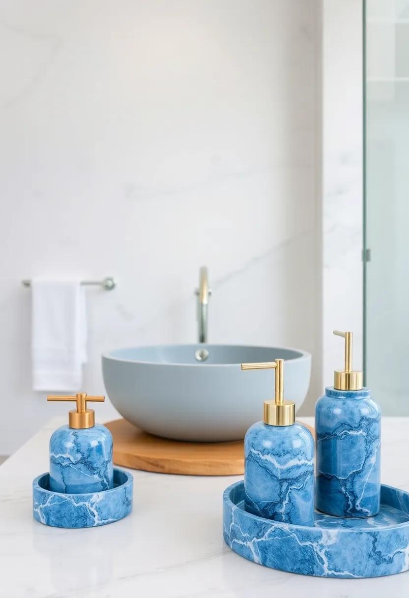 Luxurious ‌Blue Marble Bathroom Accessories: ‍Transform your bath ⁣experience with coordinated blue marble accessories like soap dispensers⁣ and toothbrush holders