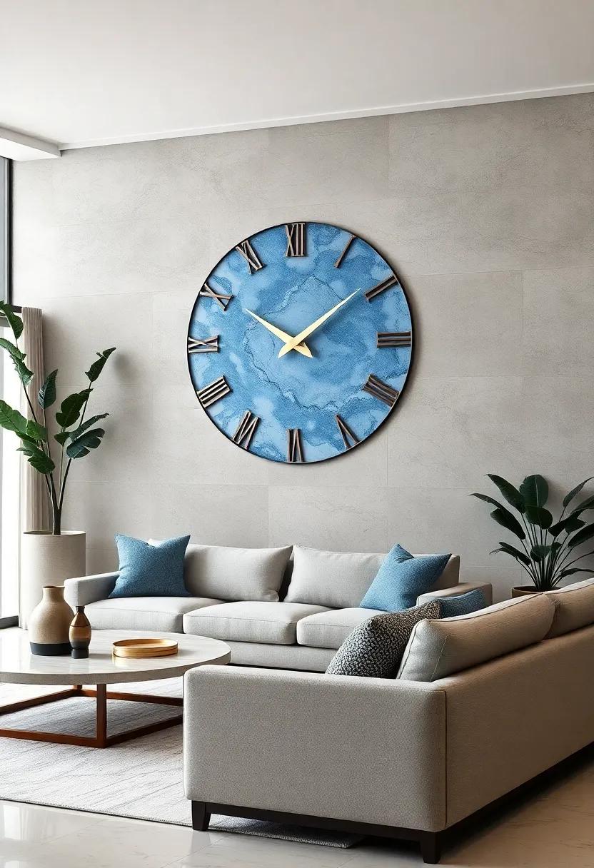 Statement Blue⁢ Marble Wall Clocks: Make a bold statement with an oversized blue marble wall⁤ clock that⁢ blends‌ style and ⁢practicality in ​your living ⁤area