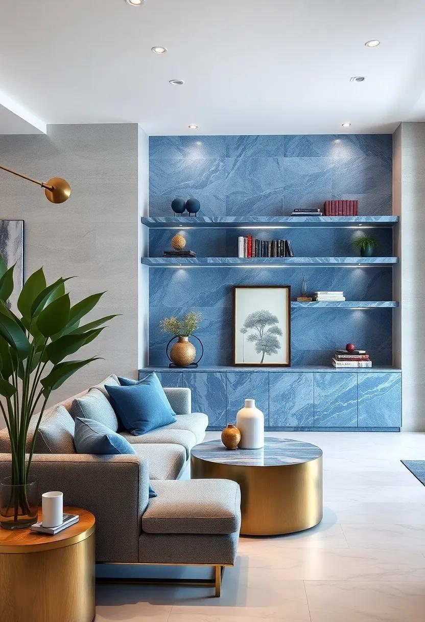 Custom Blue Marble Shelves: Create personalized shelving solutions with custom-fitted blue marble shelves that showcase your favorite art and books in⁤ style