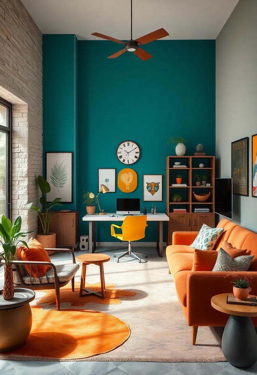 Embrace Bold Wall Colors: Use vibrant⁣ hues like‌ teal or mustard to ⁤ignite creativity and‍ create an energizing atmosphere