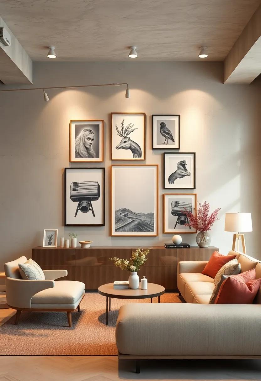 Create a gallery​ wall of lighted picture ‍frames to showcase your favorite artwork while​ maintaining a neutral aesthetic