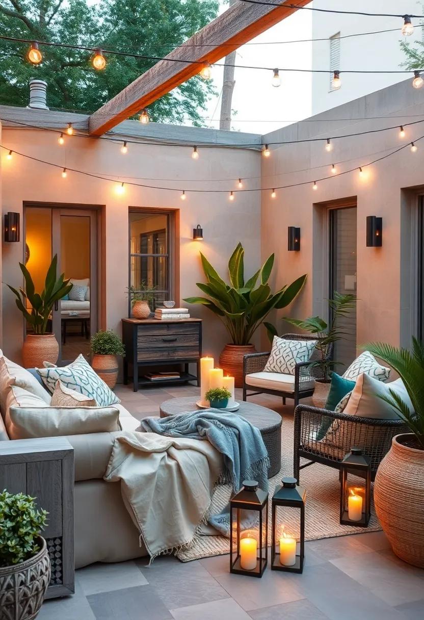 Introduce lighting: Incorporate soft ​string lights or lanterns,and drape ⁣a throw over⁣ the seating area to⁤ create an inviting evening​ atmosphere