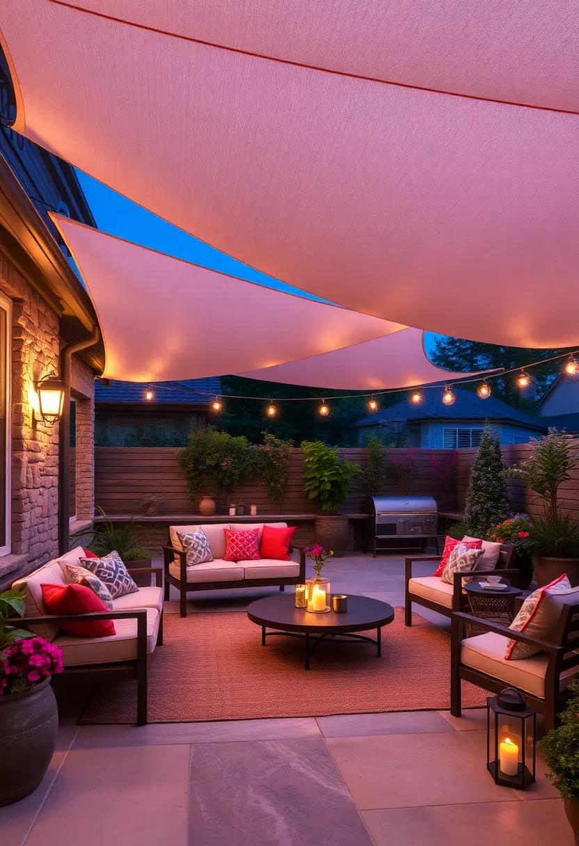 Incorporate⁣ LED lights into your shade​ sails for⁣ a magical nighttime ambiance that ⁤transforms your patio⁤ into an ​enchanting retreat