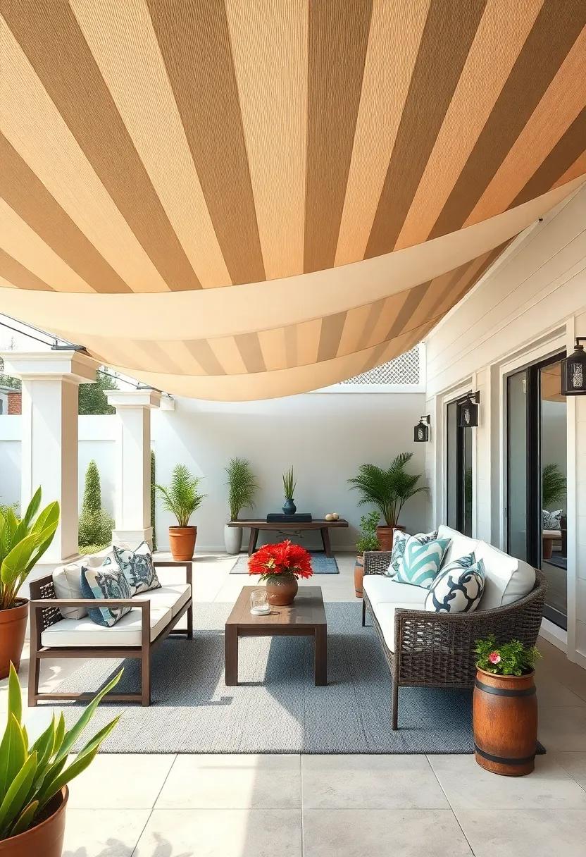 Use bold stripes on your shade sails to make a statement while⁤ simultaneously adding a touch of nautical charm‌ to your patio