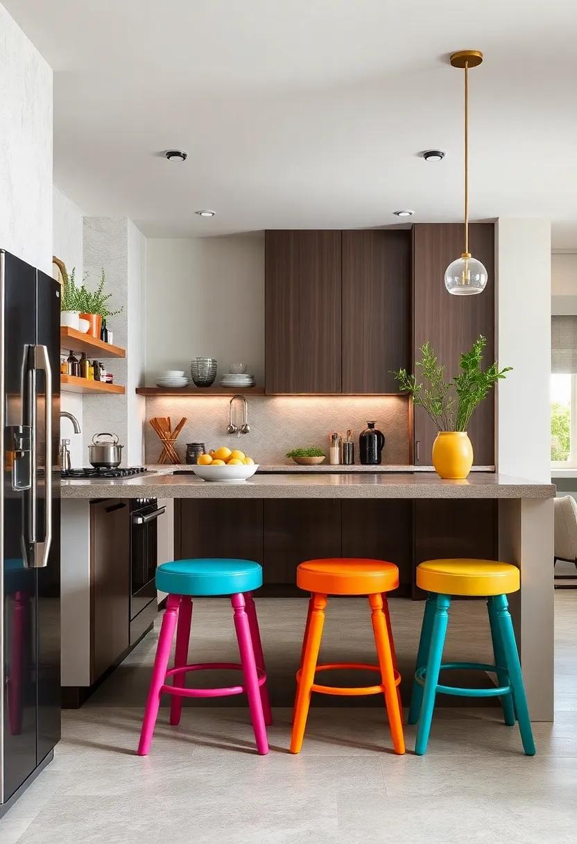 Stacking Stools: Opt for colorful, stackable stools ⁢that⁤ can be easily stored away when not in use, ⁤adding a playful touch to your kitchen