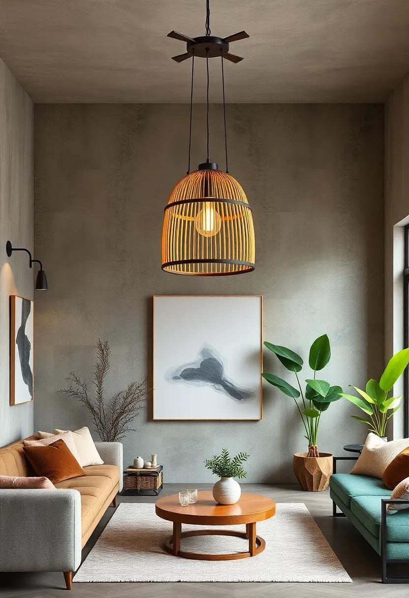 Industrial Bamboo‍ and Steel Light Fixture – A ⁣fusion of‍ materials for a chic industrial vibe, ‌perfect for modern lofts‍ and homes